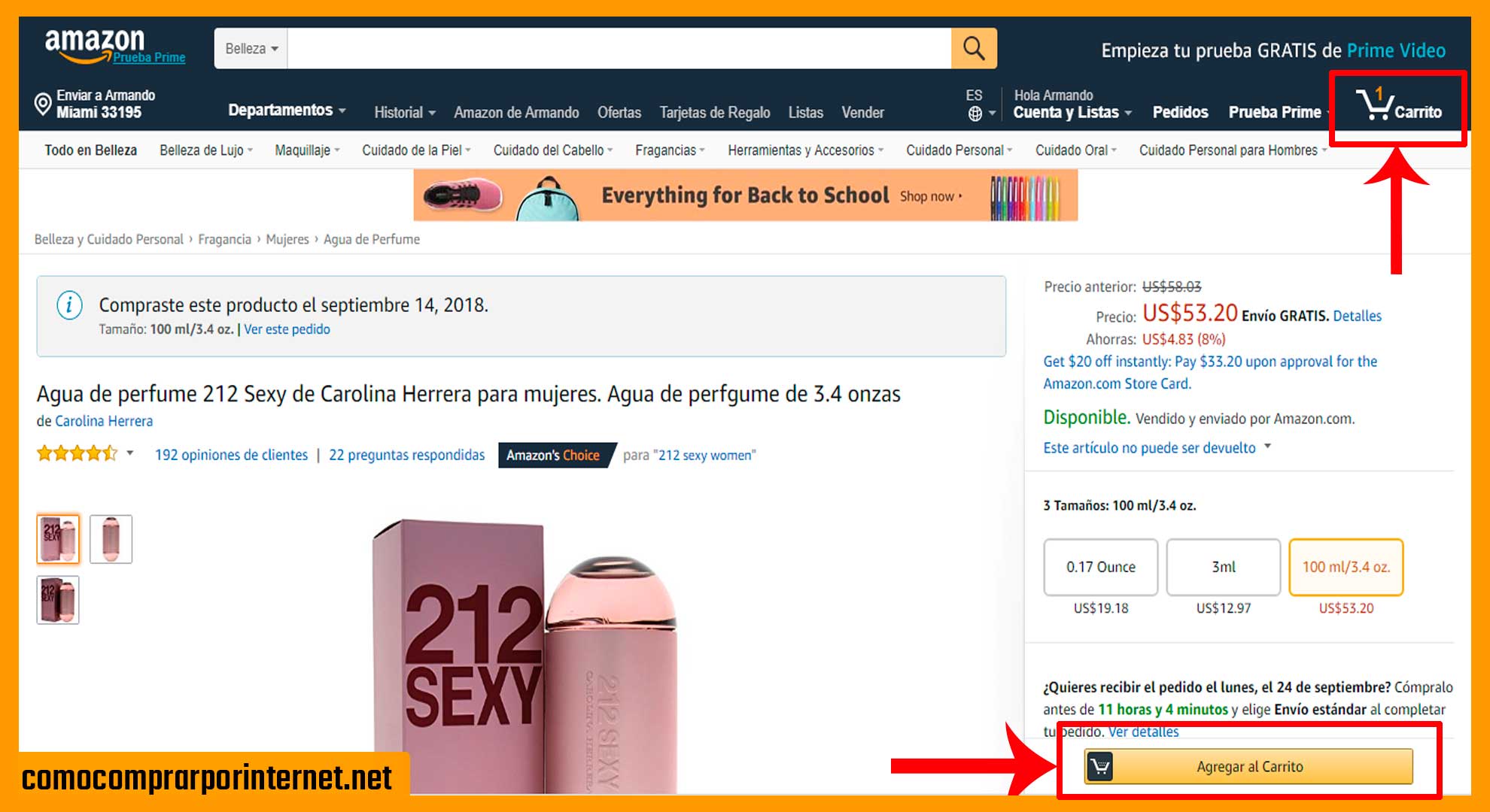 Agregar al carrito de compra Amazon