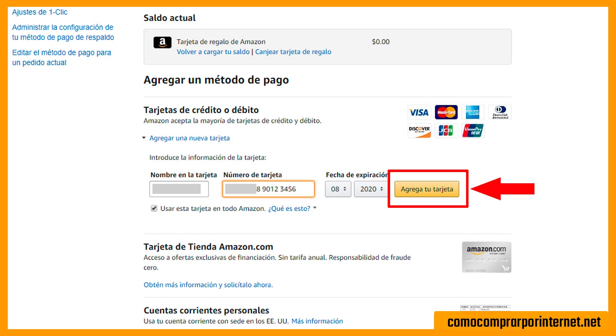 Agregar método de pago