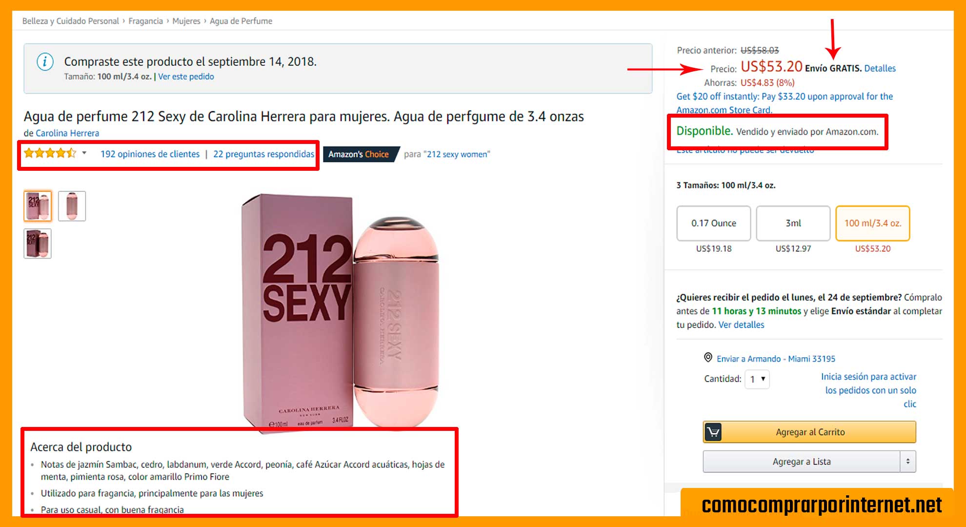 Eligiendo el producto en Amazon