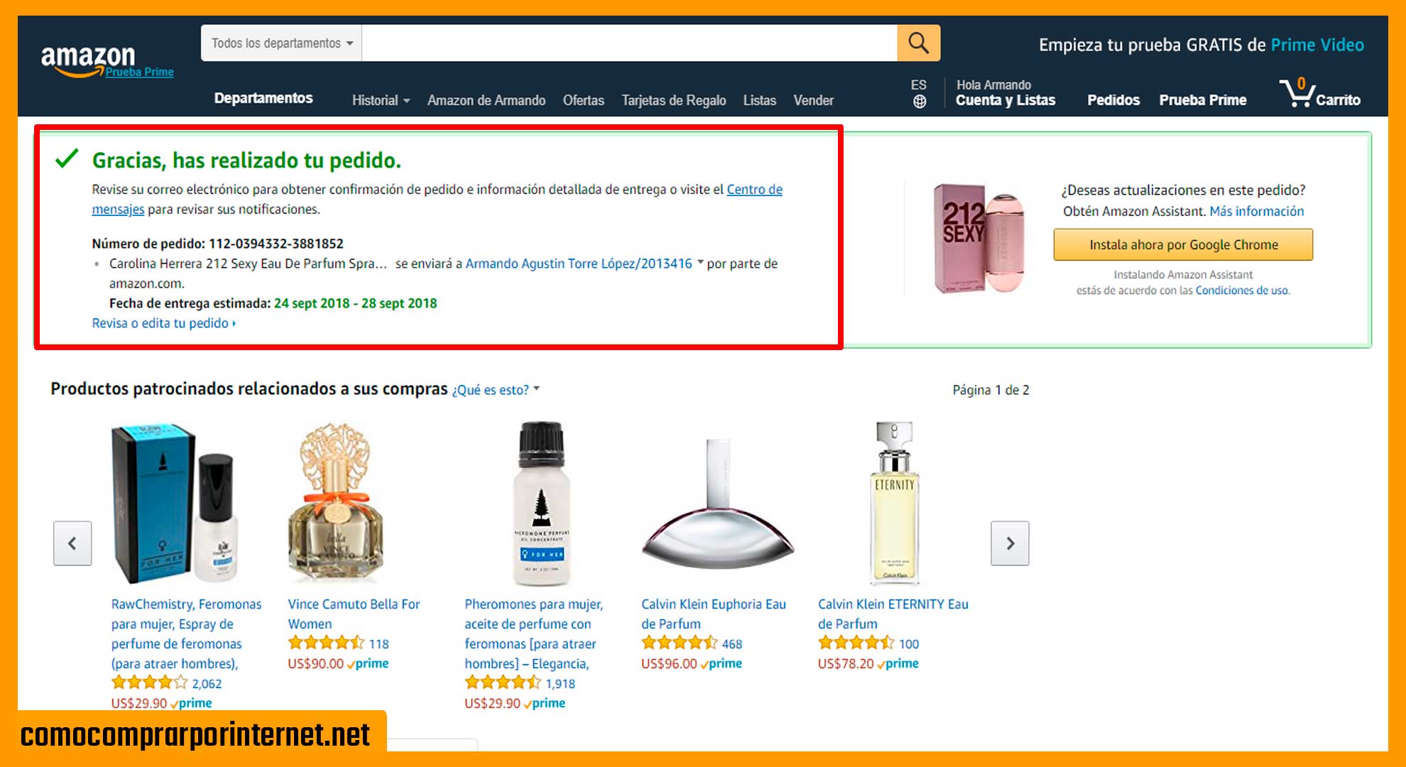 Ultimo paso para comprar en Amazon
